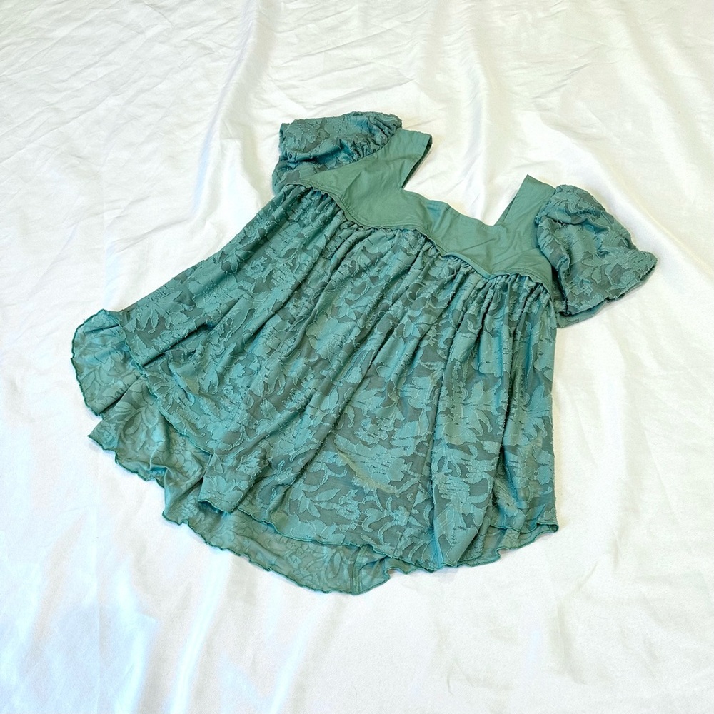 Free People Sunrise to Sunset Lace Boho Babydoll Top in Mint Green